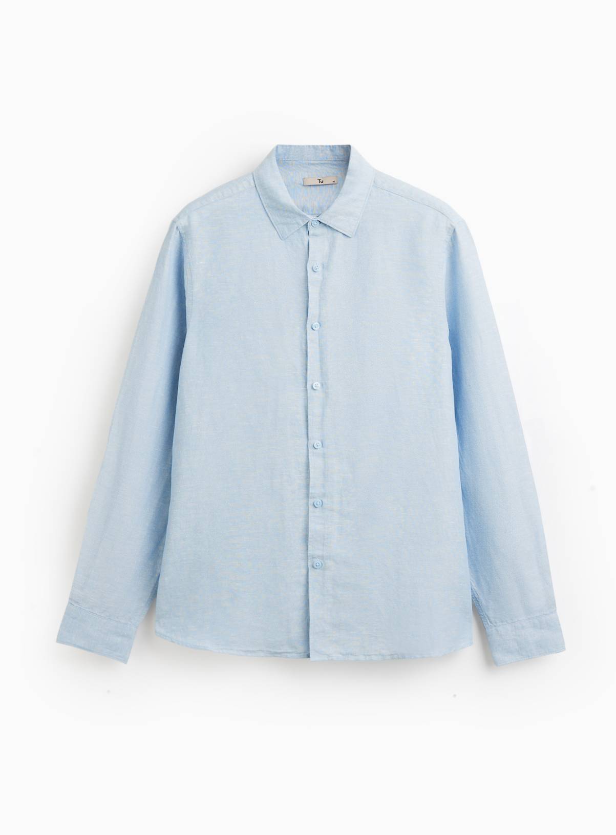 Light Blue Linen Blend Long Sleeve Button Up Shirt XXXL - Image 3